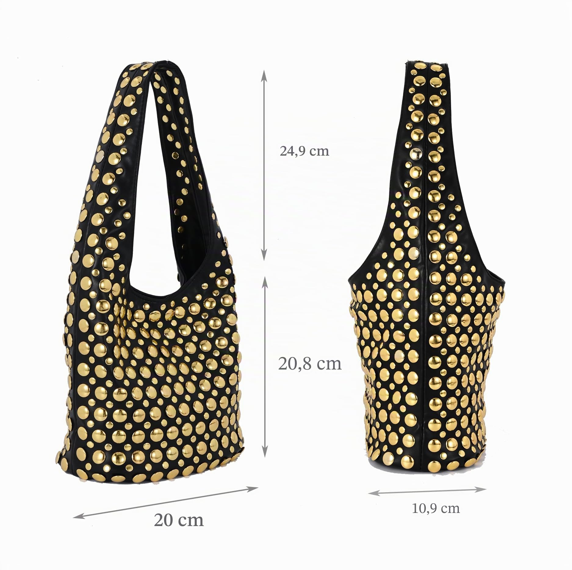 Elegante borsa hobo borchiata Y2K rivetti borsa a secchiello per le donne alla moda piccola borsa a tracolla