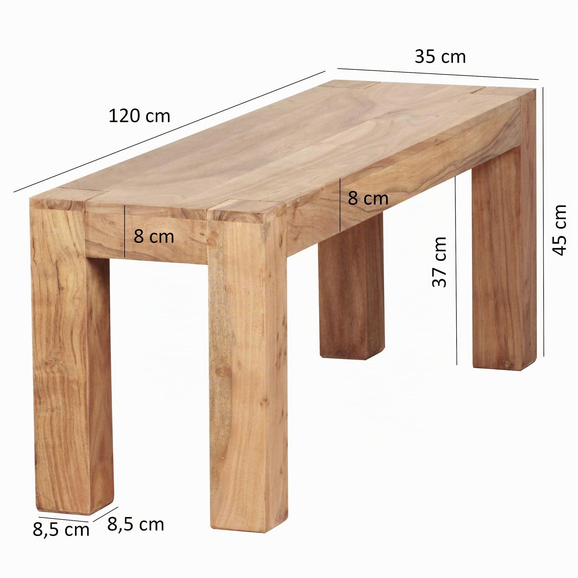 FineBuy - Banco de madera maciza de acacia, producto natural, estilo rústico, tamaño a elegir