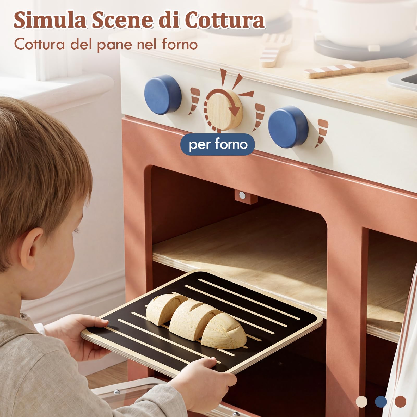 Lehoo Castle Cucina Giocattolo per Bambini, Cucina Legno per Bambini con Fornello, Cucina Bambina con Pentole e Padelle, Giochi di Ruolo per 3+ Anni