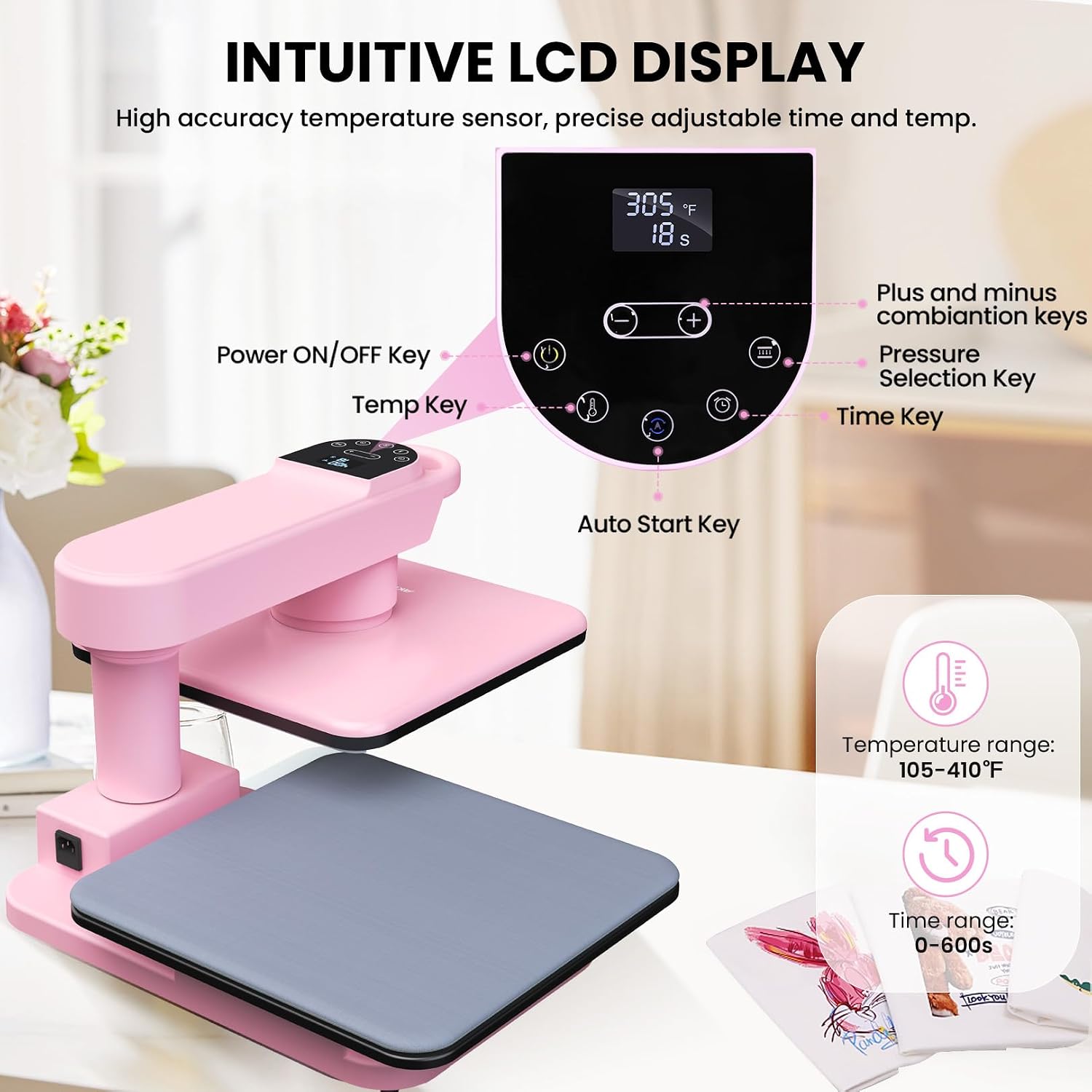 Swivel Auto Heat Press Machine, 15x15 Smart T-Shirt Press with Auto Release & 7-Level Auto Pressure, Higher Heating Height, Heats Up Fast and Evenly Heat for HTV, Sublimation, Heat Transfer
