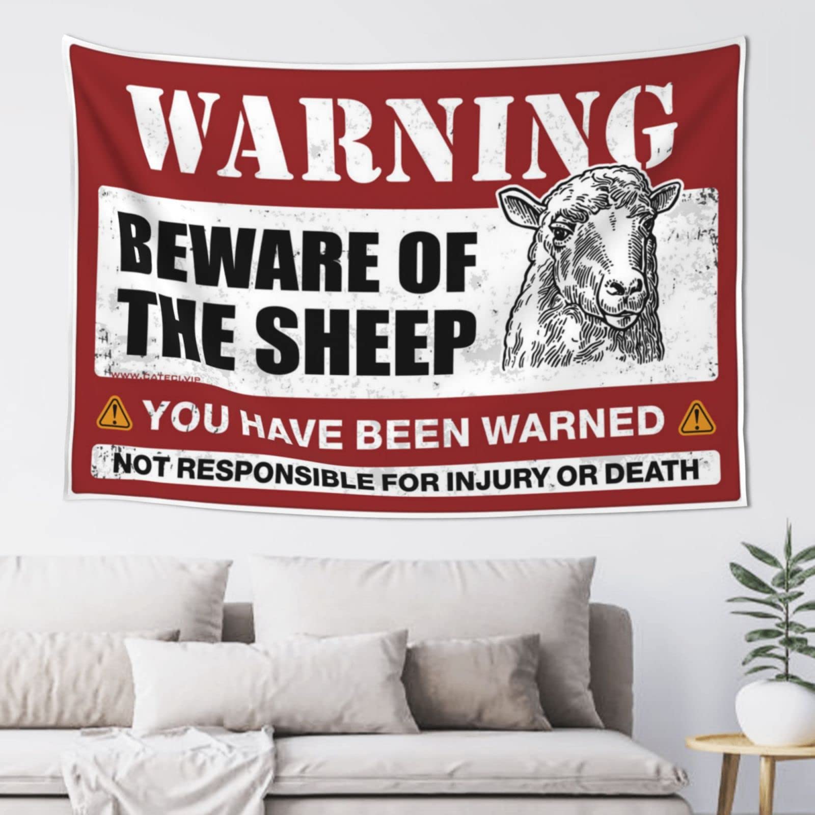 PRAVOXI Door Decorations For Bedroom Beware Of Sheep Tapestry Beer Decor Man Cave Decor And Accessories(75X100CM)