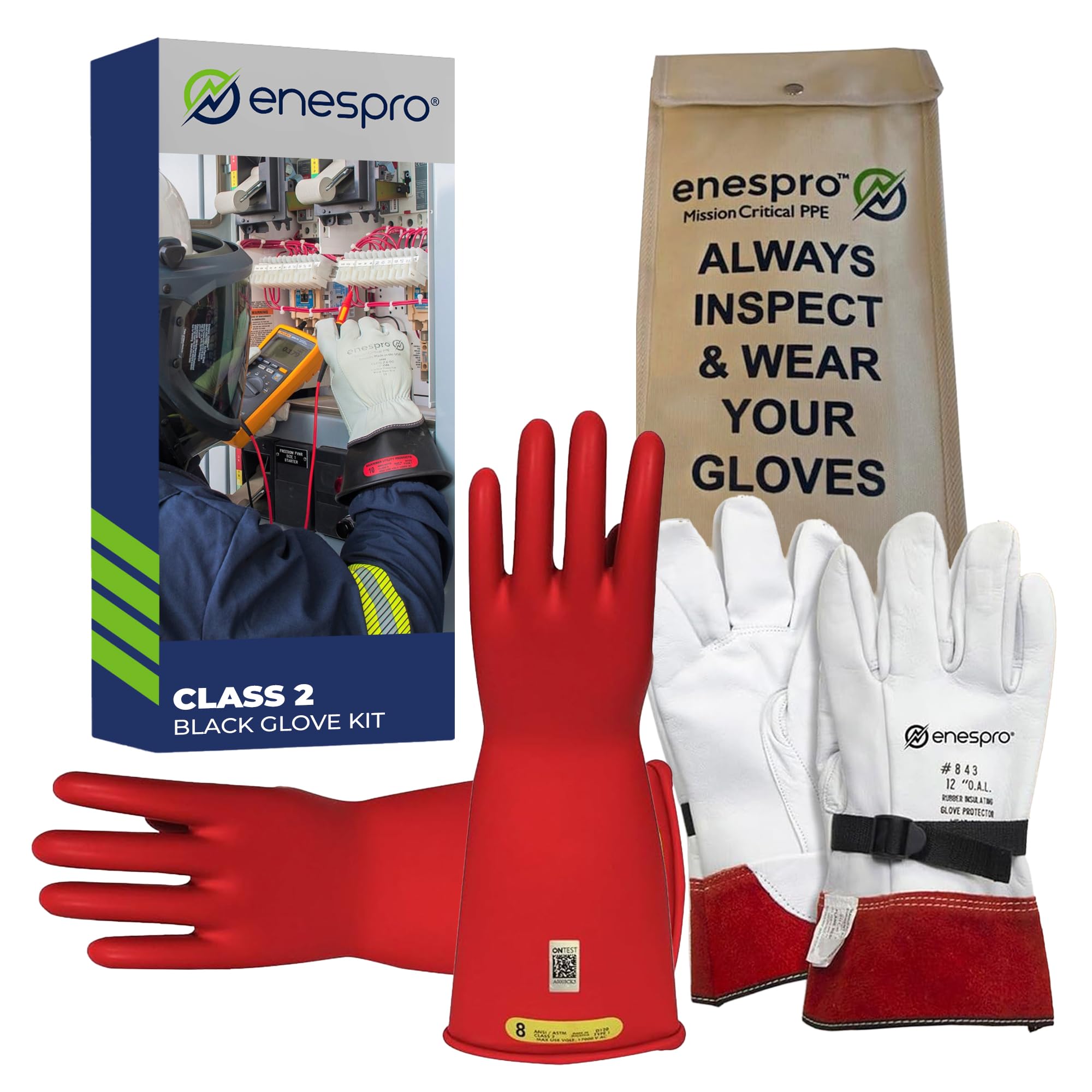 National Safety Apparel Kit guanti isolanti in gomma rossa classe 2 con protezioni in pelle, tensione massima di utilizzo 17.000 V CA/25.500 V CC (KITGC2R12)