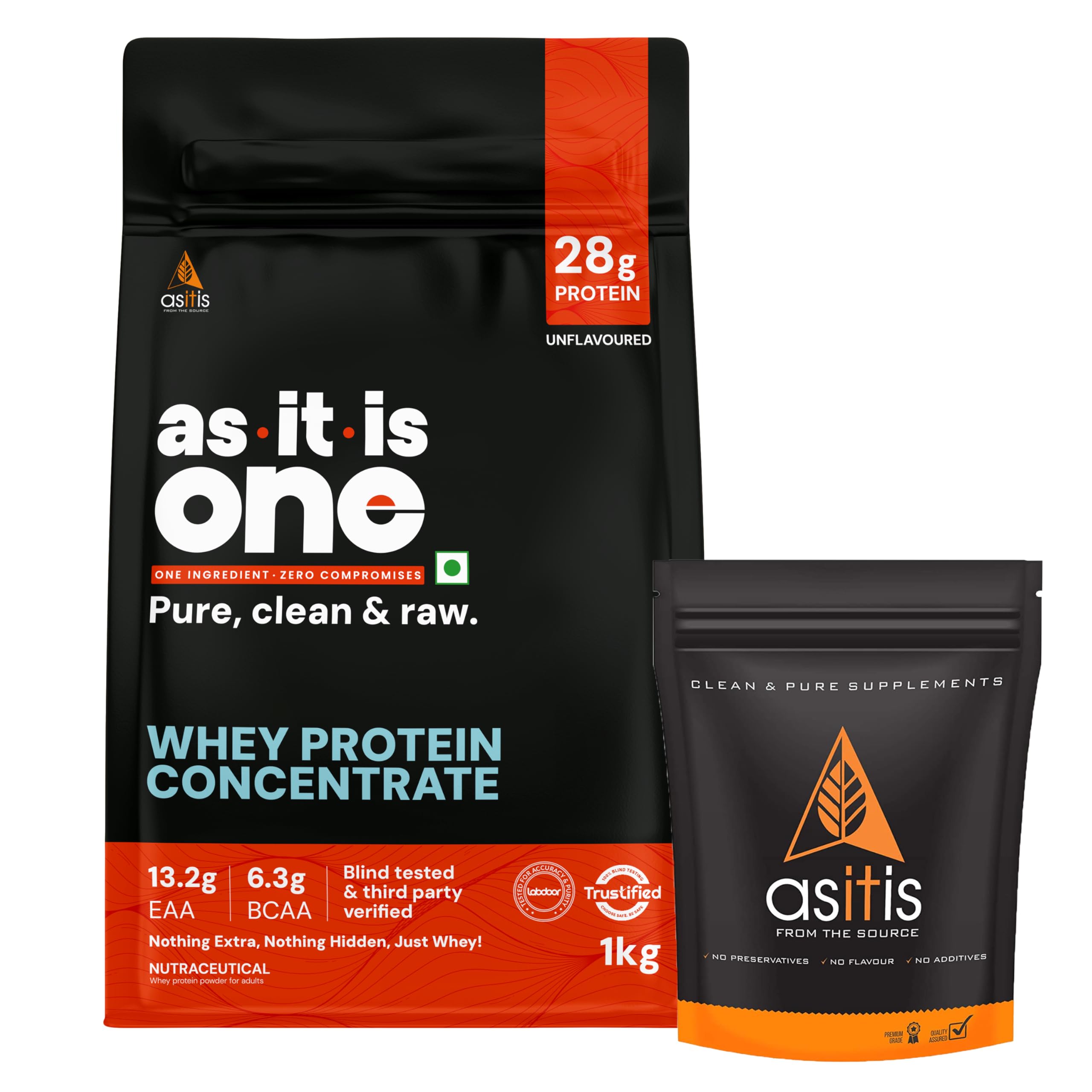 Asitis Nutrition Whey Protein Concentrate 80% Unflavoured, Labdoor Certified (Whey protein Concentrate 1kg + Creatine 100gms) | Combo pack