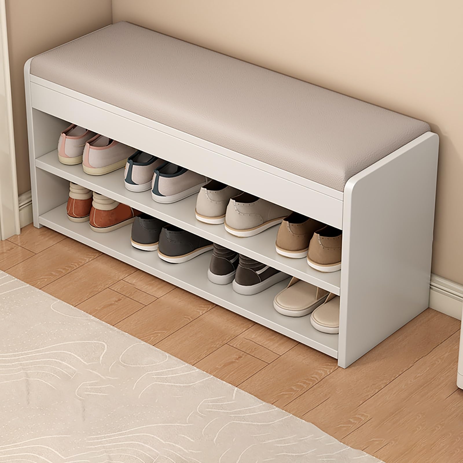 GDMDPTE Modern 2-Tier Shoe Storage Bench Upholstered Entryway Stool Construction for Front Door Stylish Shoe nizer with Comfortable Seating