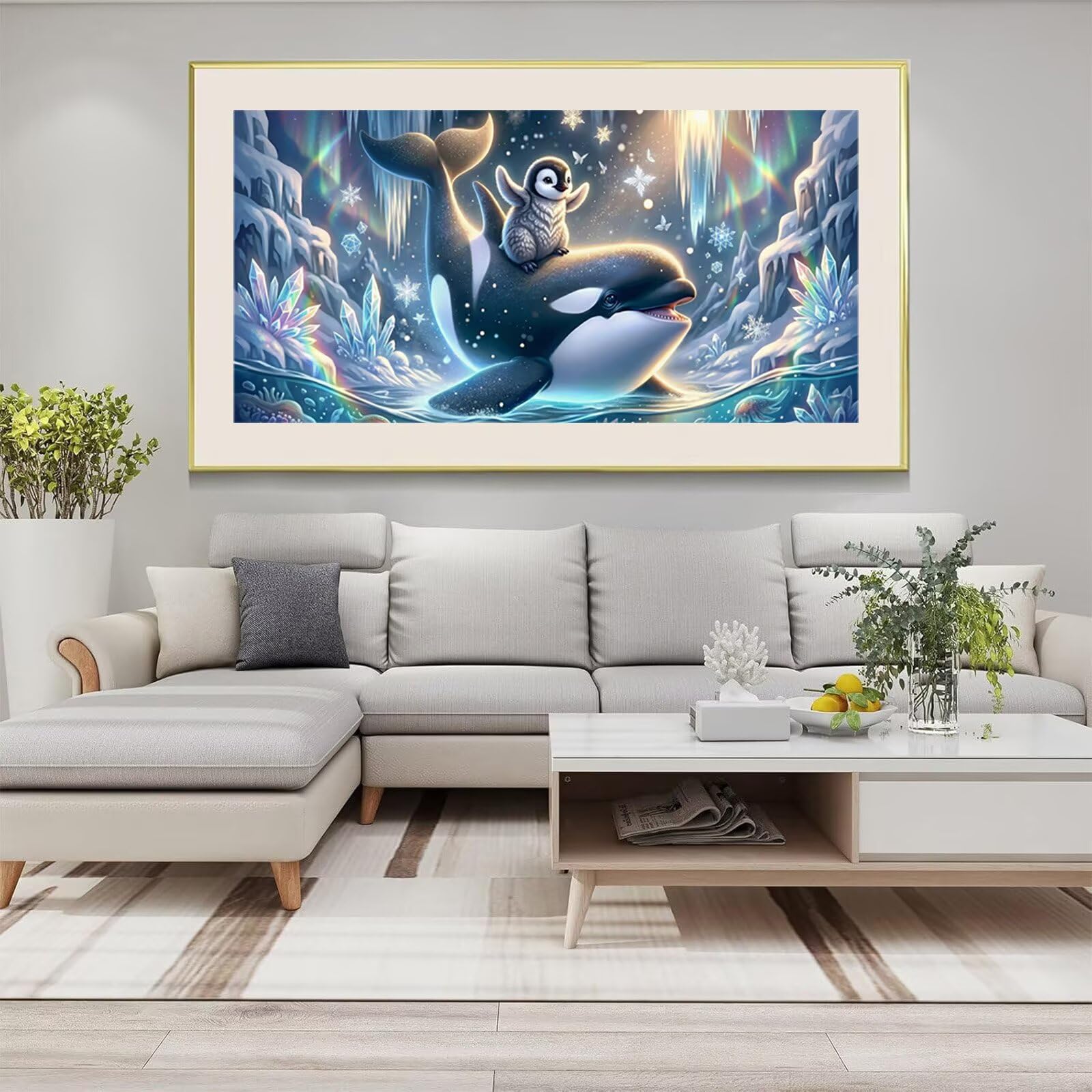 Diamond Painting Kit Completo Pinguino Diamond Painting Adulti Grande XXL Delfino 5D DIY Passatempo per Adulti Strass Embroidery Kit Punto Croce Diamantini per Home Wall Room Decor, 50x100cm, Cod-934