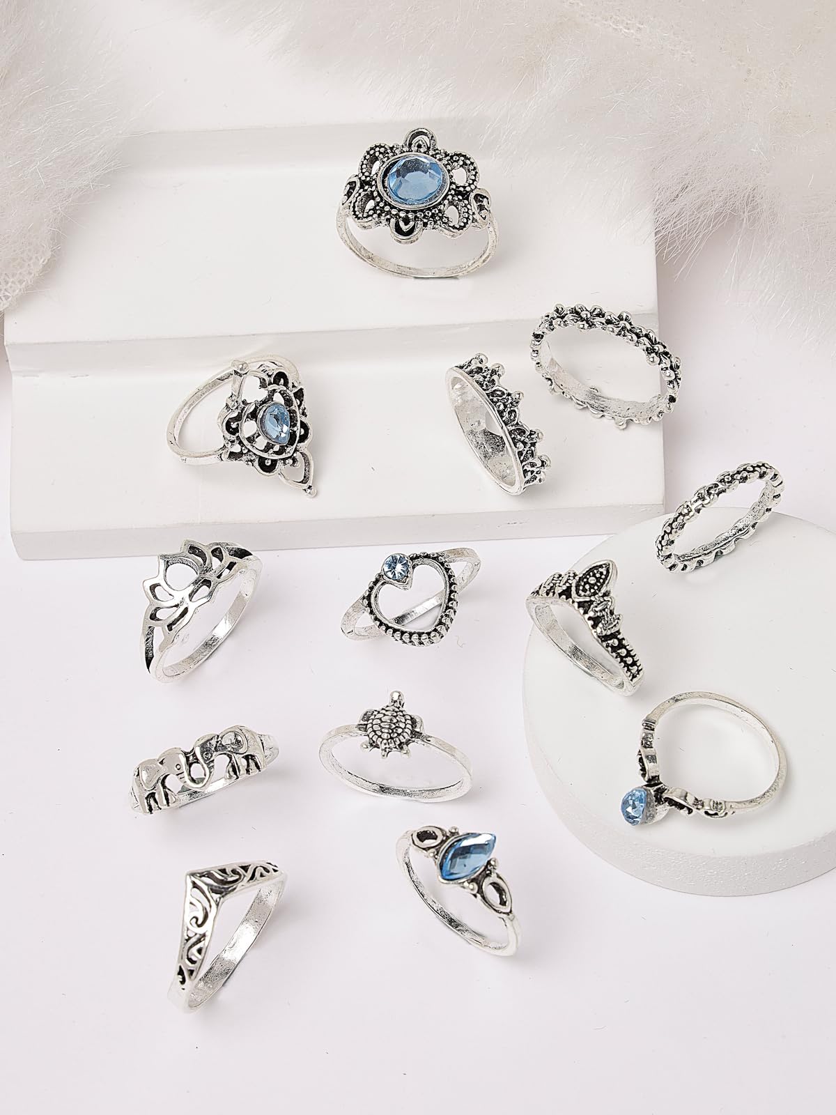 Sparkling Midi Finger Rings Set of 13 - Boho Stackable Knuckle Rings