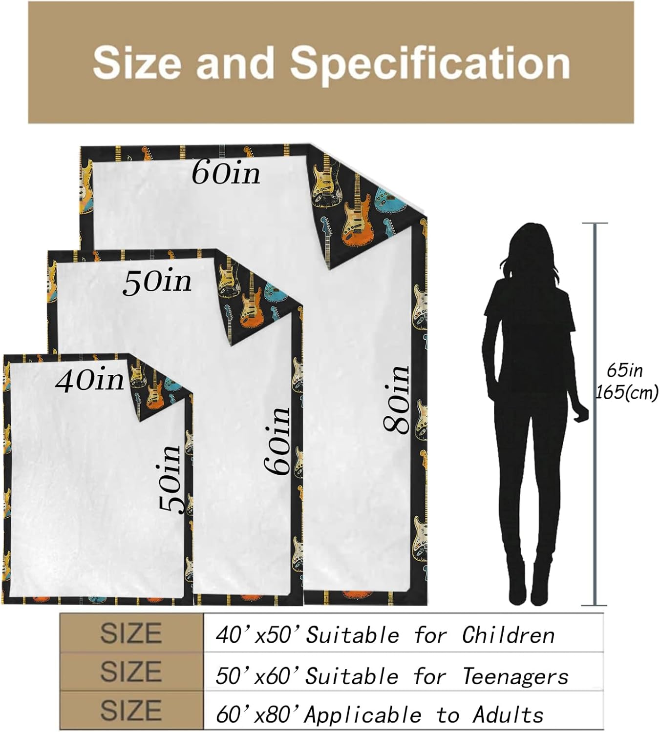 Guitar Throw Blanket Gifts for Adults Kids, Colorful Electric Guitar Blankets for Living Room Bedroom Decor, Fuzzy Warm Flannel Plush 50"x60" - Image 3
