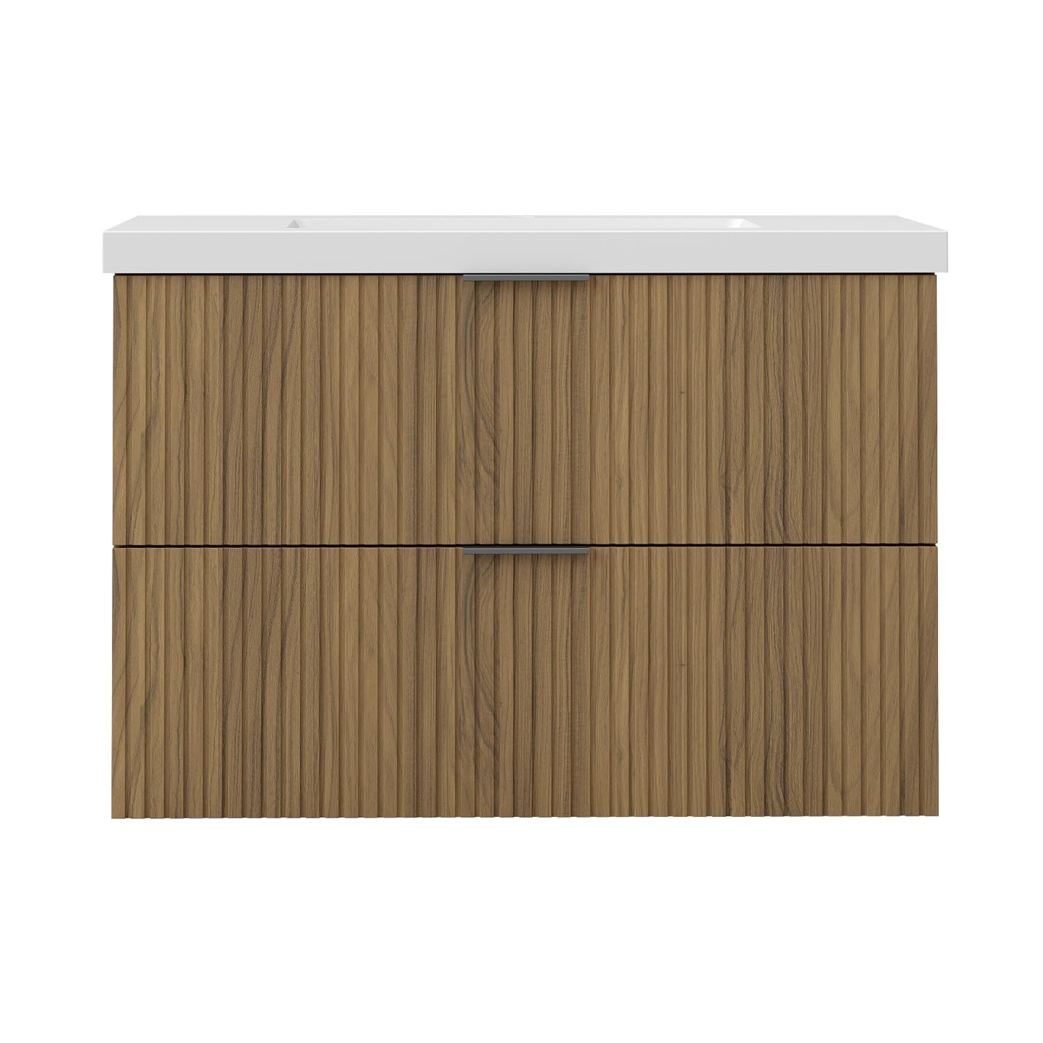 AICA Ensemble Meuble Salle de Bain 80cm avec Simple Vasque - 2 tiroirs Meuble Effet Noyer