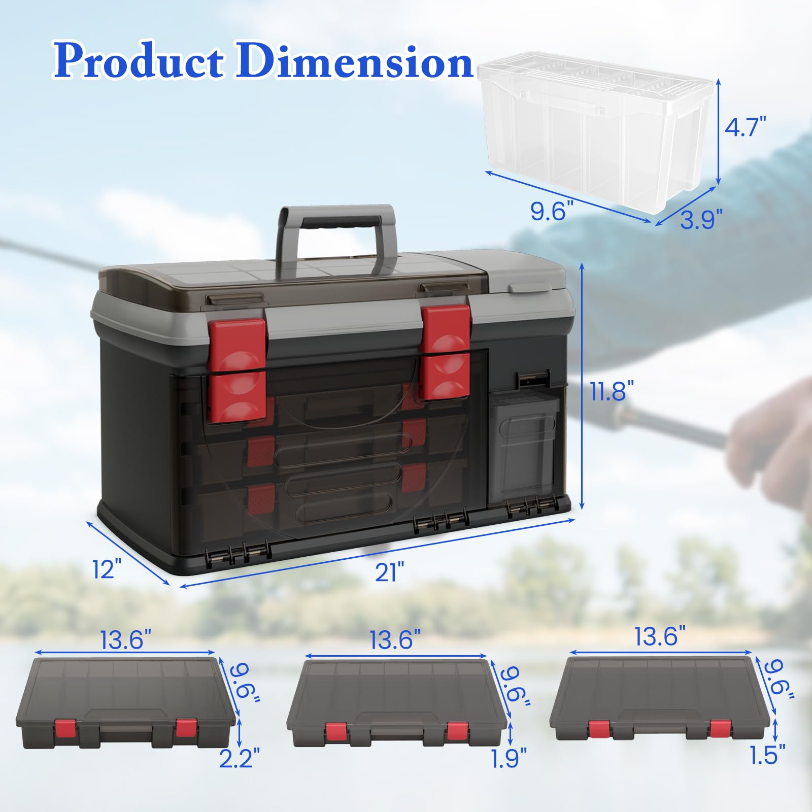 Toolsempire 5 Layers Tackle Box, Fishing Tackle Box Organizer with Top Storage, 3 Removable Utility Boxes & Adjustable Dividers, Tackle Storage Box Portable Tool Box for Fishing : Sports & Outdoors