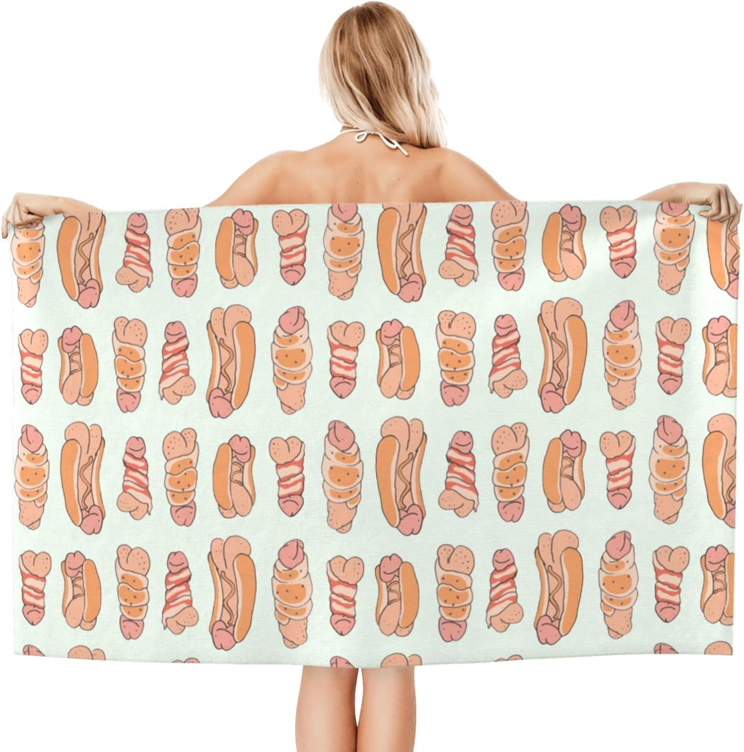 Beach Towel Happy Penis Dick Sweet Bacon Wrapped Microfiber Beach Towels Blanket Oversized Tropical Big Extra Large XL Pool Towels Quick Dry Sandproof for Women Girls Kids