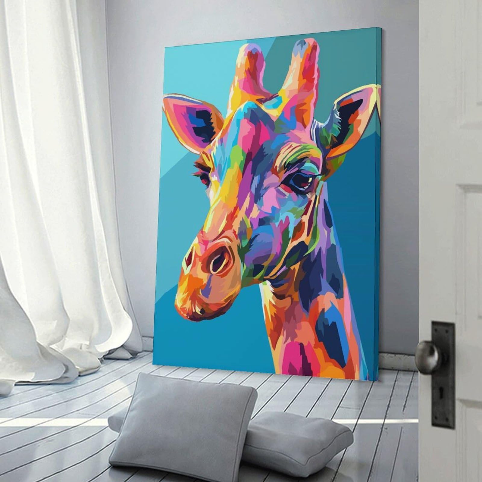Junmoney Hanging Wall Art Colorful Giraffe Portrait(2), 24x36inch(60x90cm), for Wall Displays, Bedrooms Or Room Updates, Decorative Artwork with Flexible Styling