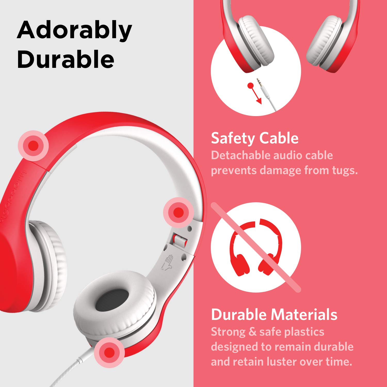 LilGadgets Connect+ Kids Premium Volume Limited Casque Filaire avec Port Shareport et Microphone intégré pour Enfants Rouge