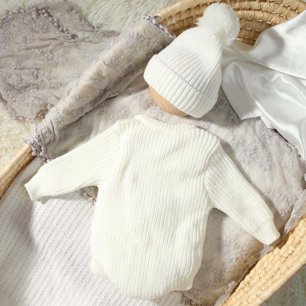 Infant Baby Sweater Romper and Hat Baby Girl Boy Knitted Sweatshirt Pullover Tops Fall Winter Clothes Baby Boy Girl Outfit - Image 3