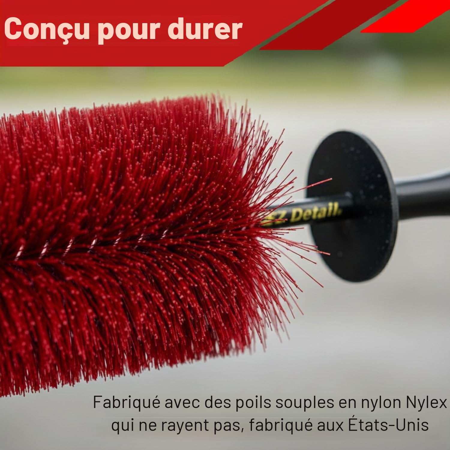EZ Detail Brush Big – Rouge – Nettoyant pour Jantes de Voiture, vélo, Camion, Moto et Autres véhicules – Outil de Nettoyage Automobile Anti-Rayures pour Atteindre Facilement Les Coins et recoins