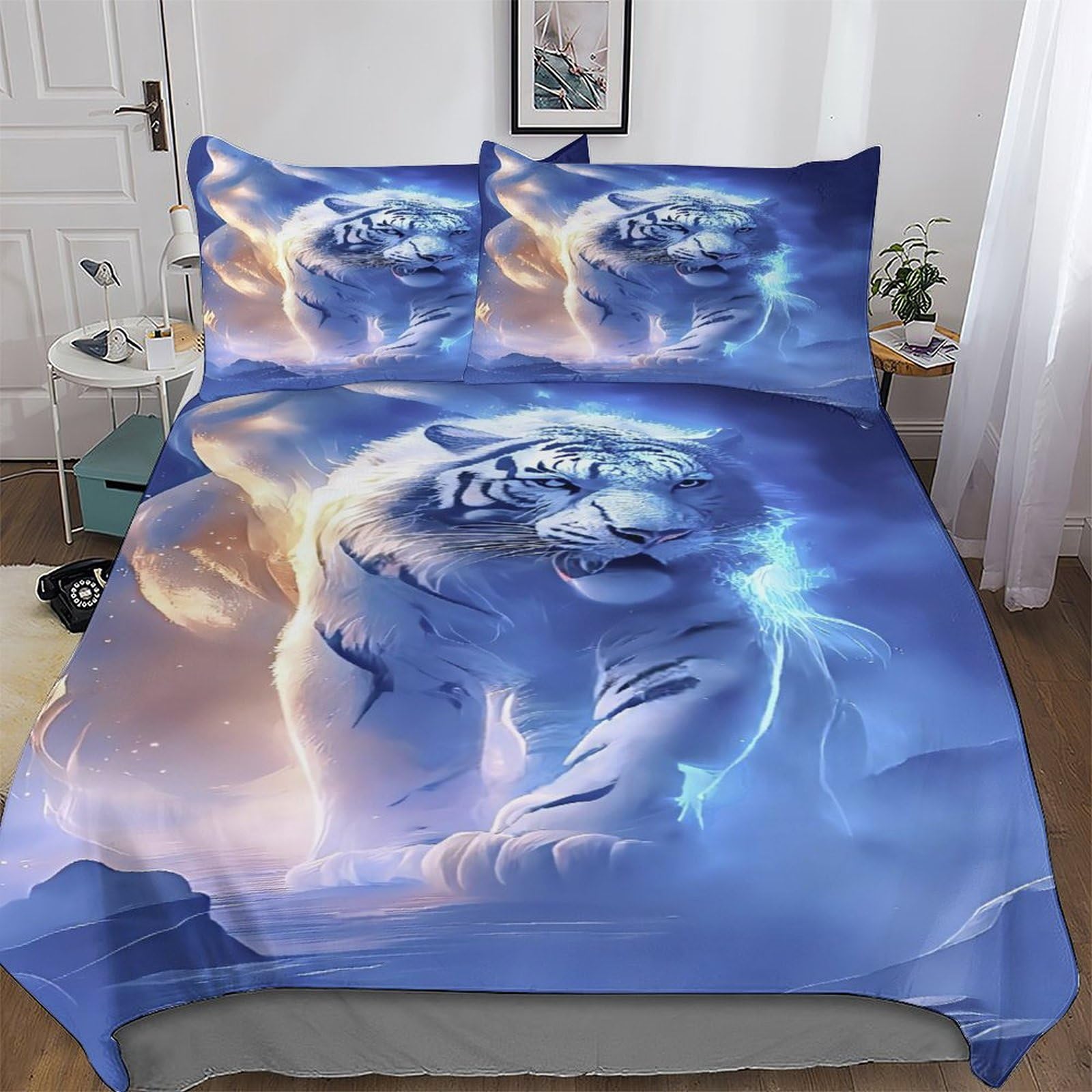 Housse de couette tigre anti-allergène en microfibre avec fermeture éclair double