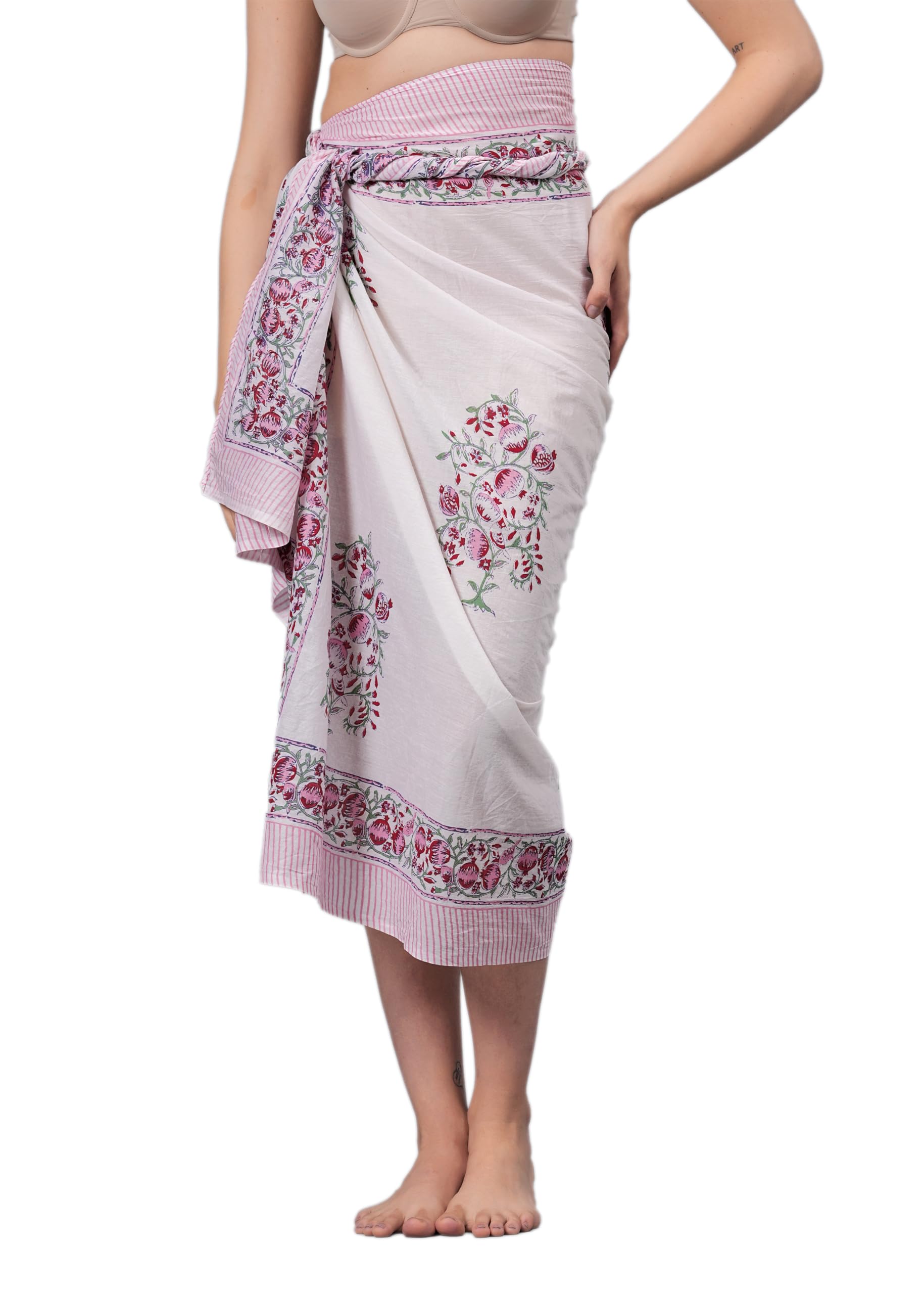 Hand Block Printed Pareo Bikini Cover up Women's Cotton Beach Wear Swimsuit Cover Up Wrap Sarong 72" X 44" Inch-image-6