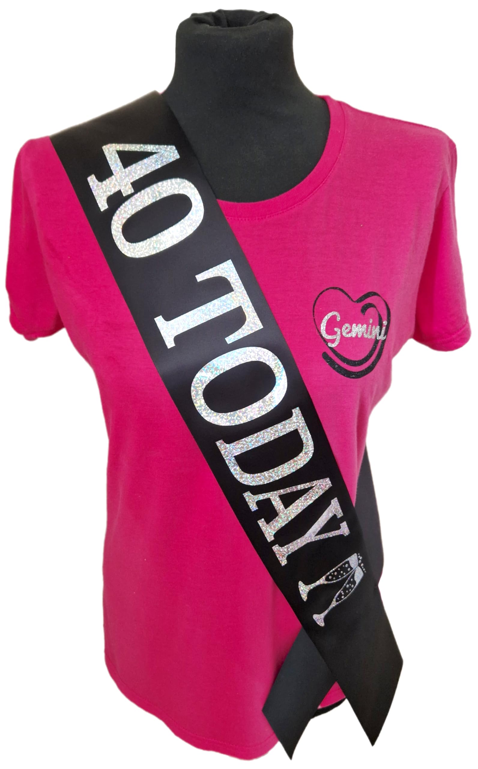 40th Birthday Sash - 40 TODAY Birthday Sash - Beautiful Quality Black Ribbon and Holographic Silver Font