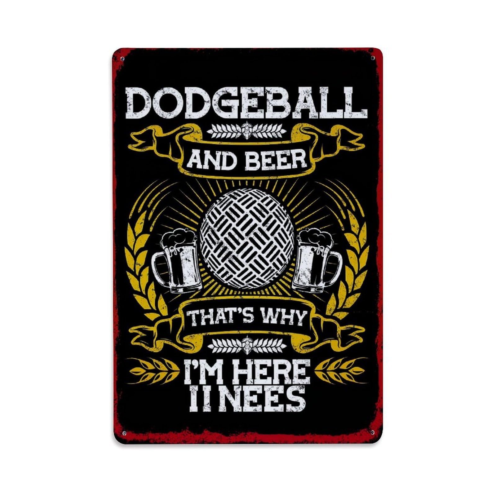 Bliveurn Vintage Dodgeball And Beer Design Retro Metal Tin Sign, Metal Poster For Home, Gaming Room, Studio Workshop,Bar,Garage Wall Art Decor 8X12 Inch
