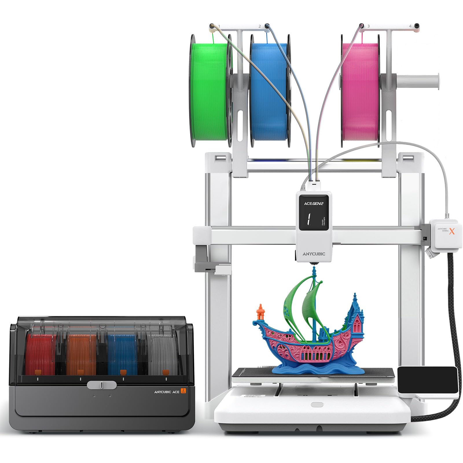 Anycubic Kobra X Combo Stampante 3D per Principianti, Essiccazione Durante la Stampa, Stampa con Filamenti Morbidi e Rigidi, Velocità di Stampa di 600 mm/s, Dimensioni di Stampa 260 x 260 x 260 mm