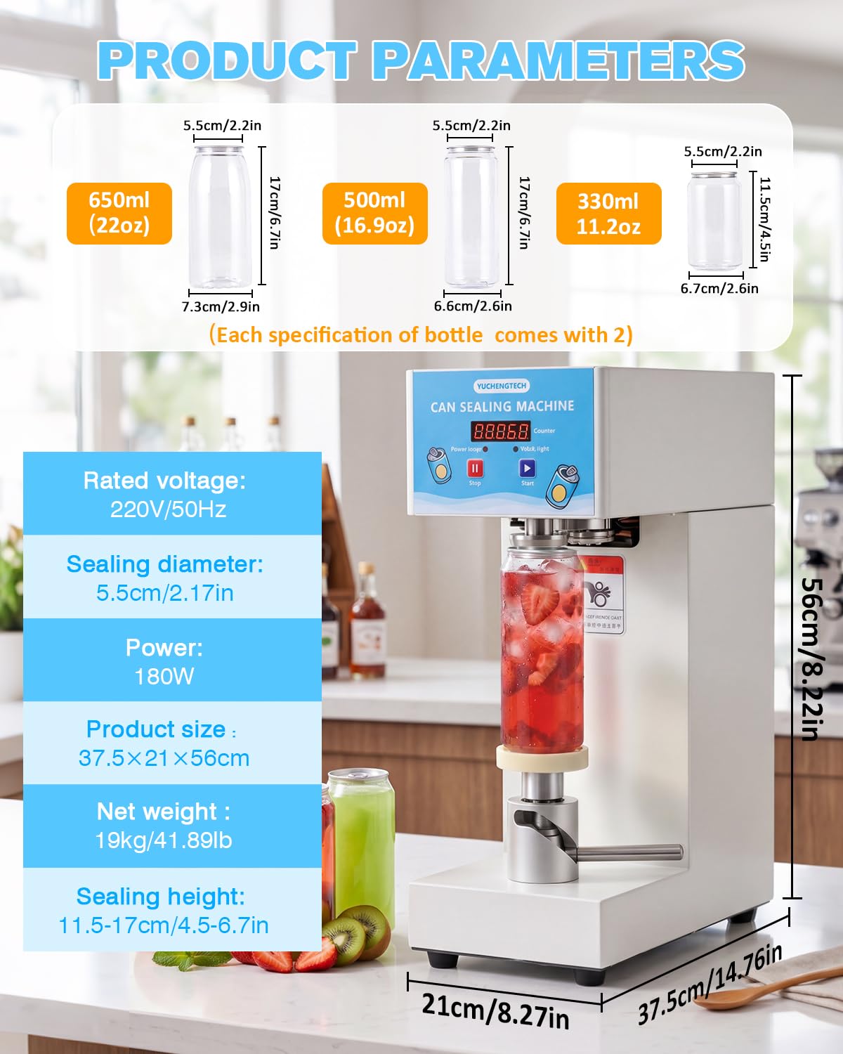 YUCHENGTECH Dosenverschließmaschine 11.5-17cm Höhenverstellbare | mit LCD-Zähler für 5.5 cm Durchmesser Kunststoffdosenverschl
