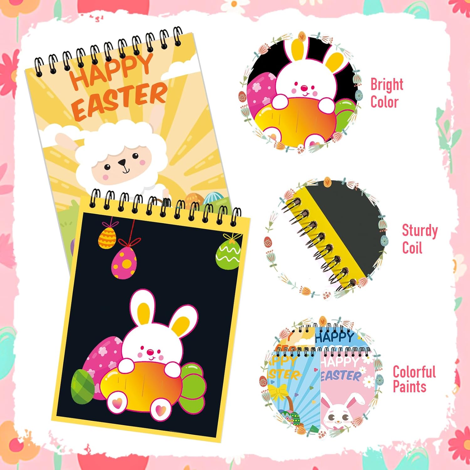 24 Pack Scratch Books Easter Party Favors, Rainbow Scratch Notebook Paper Bulk for Kids Student Classroom School Gifts Prizes, Easter Basket Goodie Bag Fillers Stuffers