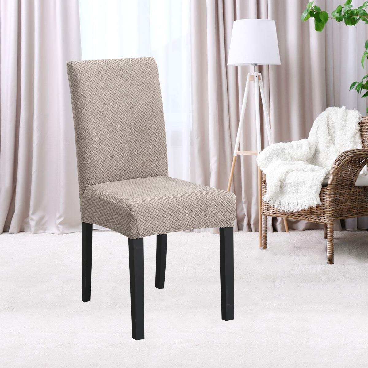 TopcHANCES Housses de Chaise, Housses de Chaise de Salle à Manger Extensibles, Amovibles et à Dossier Haut, Lavable pour Banquet Cuisine Mariage fête Salle à Manger(Q-Camel, 6PC)