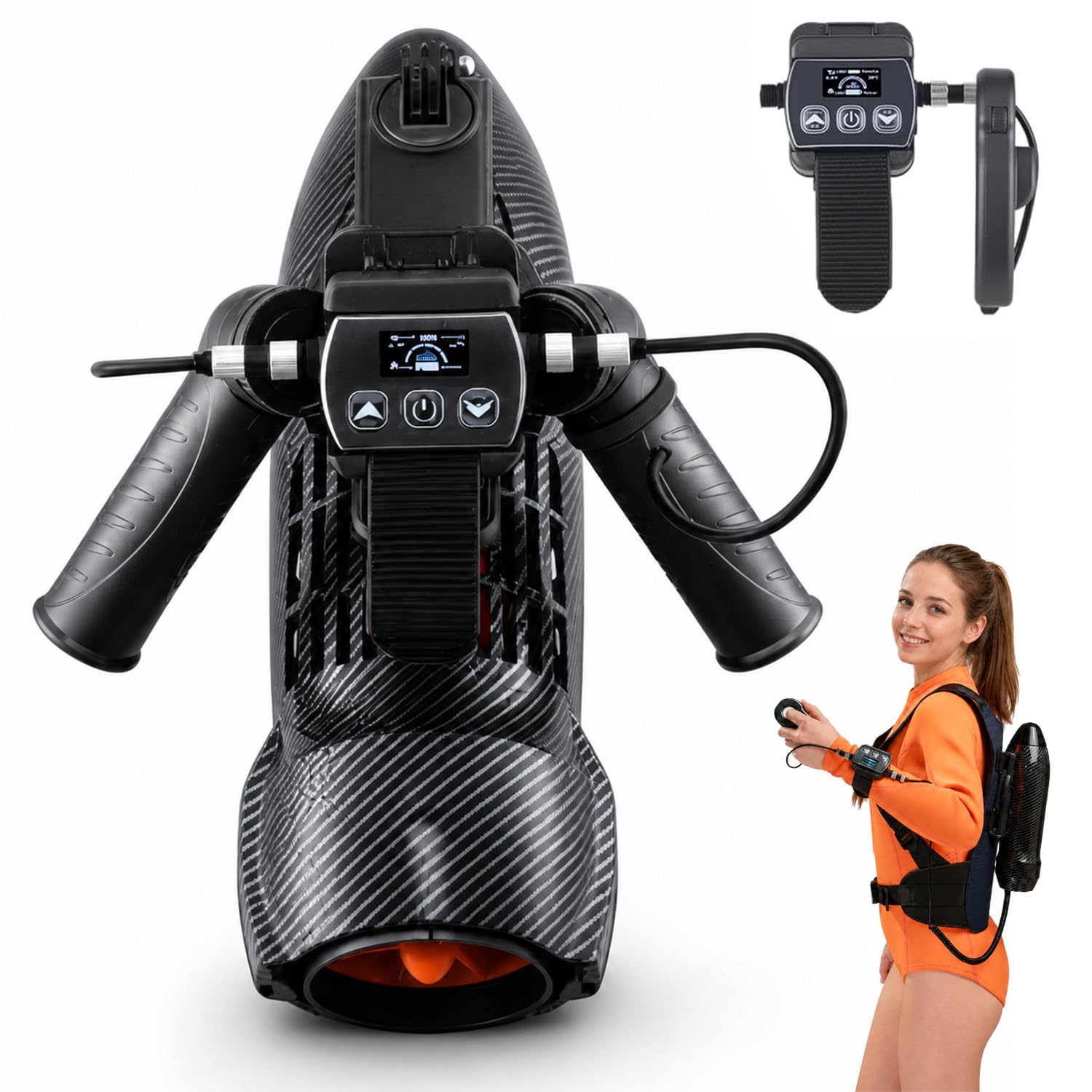 twostronking Underwater Motor, 650w Water Scooter, Motor for Paddle Board, 120-15min Runtime, 7.8kg Thrust, With Diving Vest Mounting Bracket, Max Diving Depth 40m, For Snorkeling, Pool, Lake