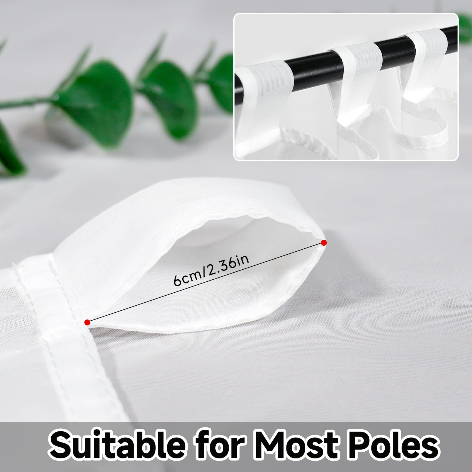 Scheibengardinen Voile Bistrogardine, Kurzstore Gardine Transparente, Kurzvorhang mit Schlaufen, Küchen Vorhang, Kurzgardine Gardine Stores, Weiß, 1er Pack, HxB 45x90cm