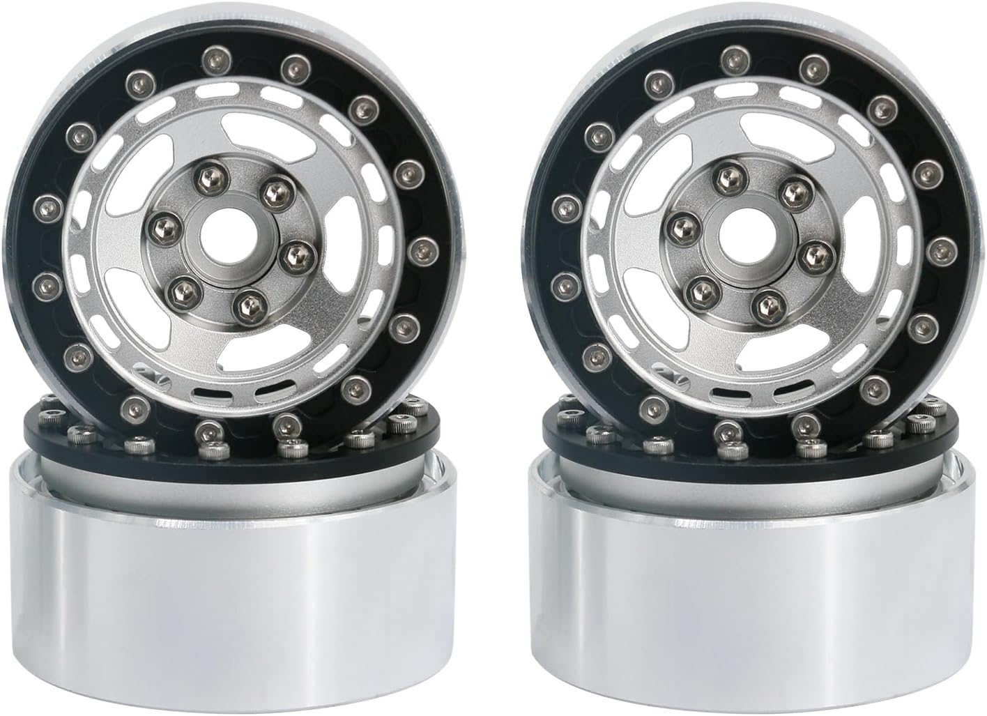 1.9" RC Beadlock Wheels Rims for 1/10 Scale RC Crawler (Set of 4) - Compatible with Traxxas TRX4, TRX6, Axial SCX10, SCX10 III, AXI03007, and D90 (Silver)
