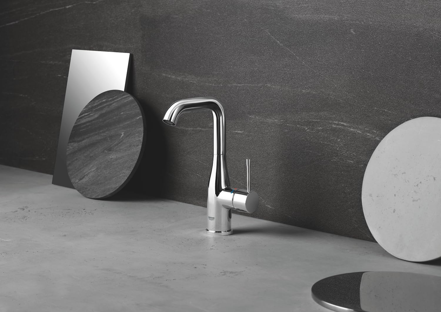 GROHE Essence - Grifo de lavabo de caño alto, ahorro de agua (Monomando de baño con vaciador automático, 24 cm de altura, acabado duradero, fácil instalación), cromo, 32628001