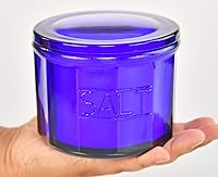 Vista 7 de Home-X Bodega de sal de cristal azul estilo depresión con tapa, decoración de cocina retro, regalo de boda, 3 1/2 pulgadas de alto x 4 pulgadas