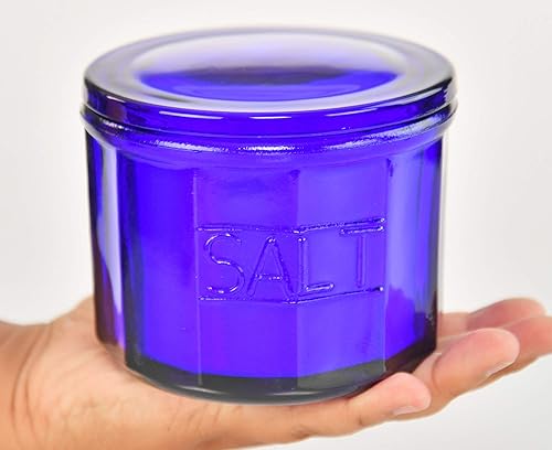 Miniatura 7 de Home-X Bodega de sal de cristal azul estilo depresión con tapa, decoración de cocina retro, regalo de boda, 3 12 pulgadas de alto x 4 pulgadas
