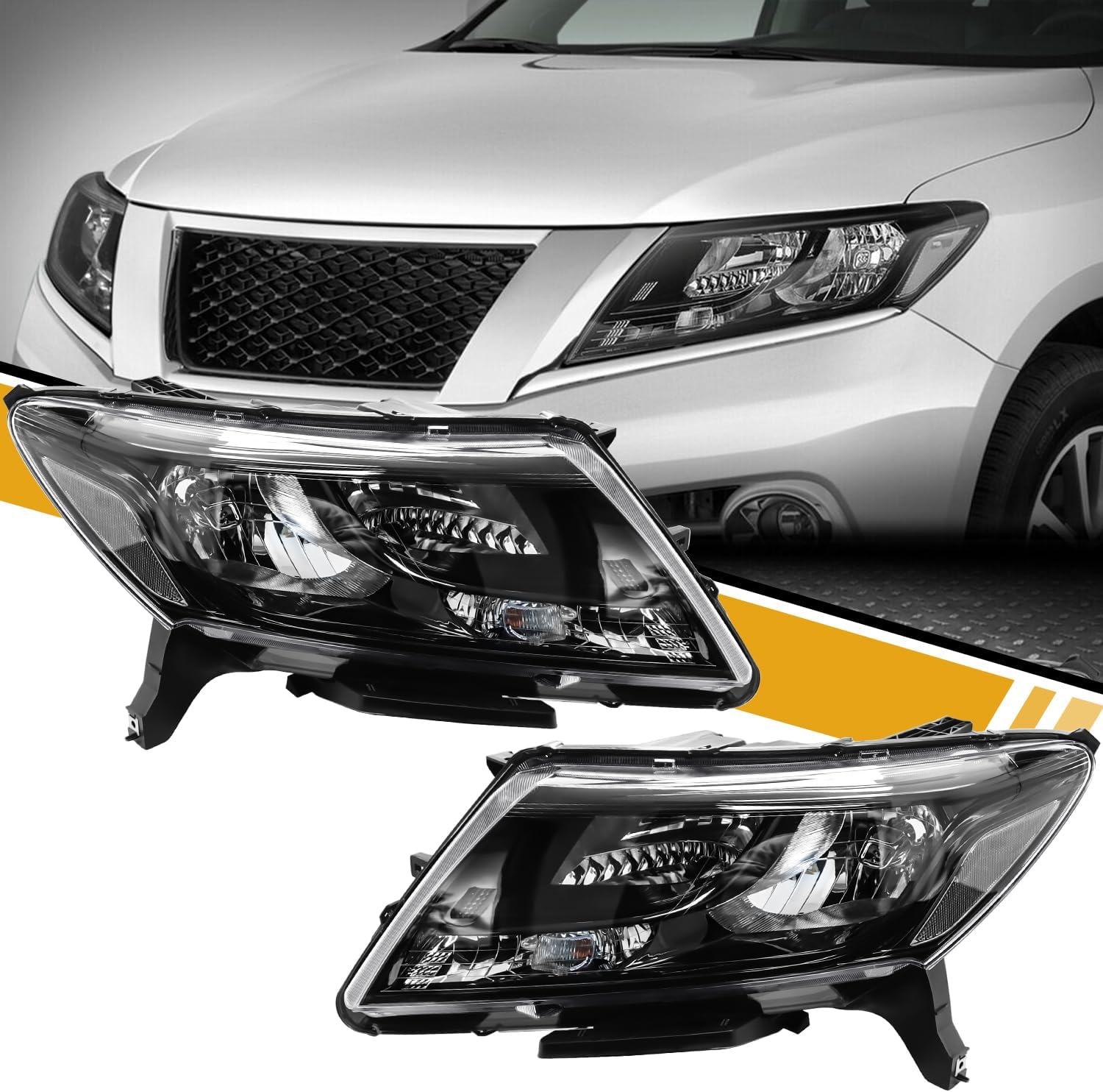 Headlight Assembly Compatible with Nissan Pathfinder 2013-2016, Halogen Headlamp Replacements for NI2502221 NI250322 26060-3KA0B 26010-3KA0B, w/o High/Low Beam, Black Housing White Reflector