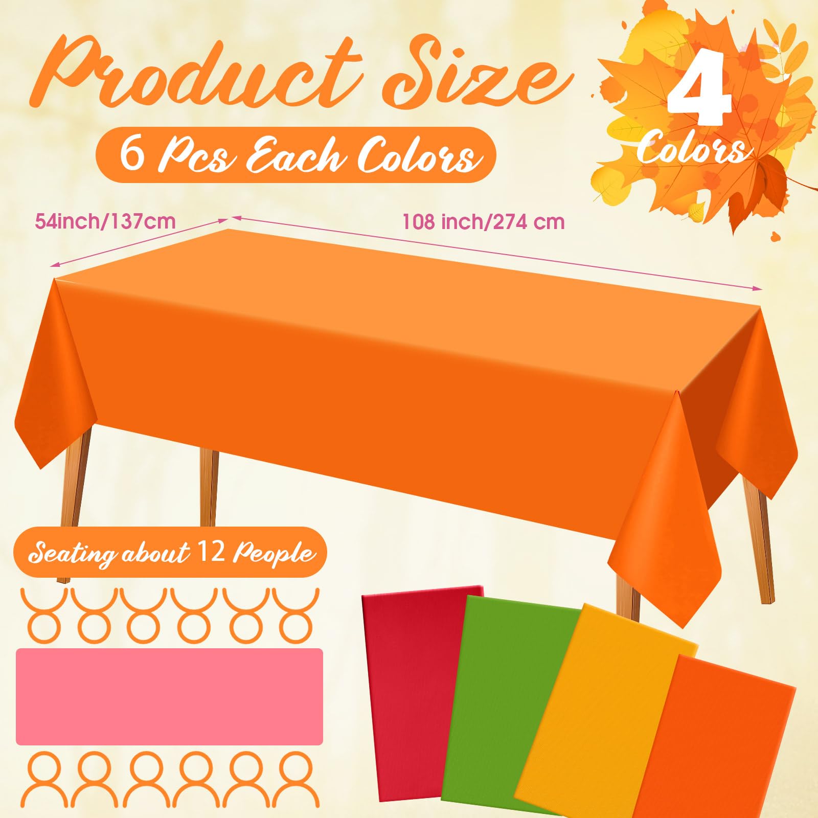 24 Pcs Thanksgiving Fall Disposable Plastic Tablecloths 54x72" | Orange Autumn Vinyl Rectangle Covers For Parties - View #11