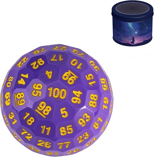 Miniatura 8 de Dados D100 mejorados, dados poliédricos individuales de 100 caras D100 D100 de 1.776 pulgadas, dados de juego D&D D100, cubo de 100 lados con lata