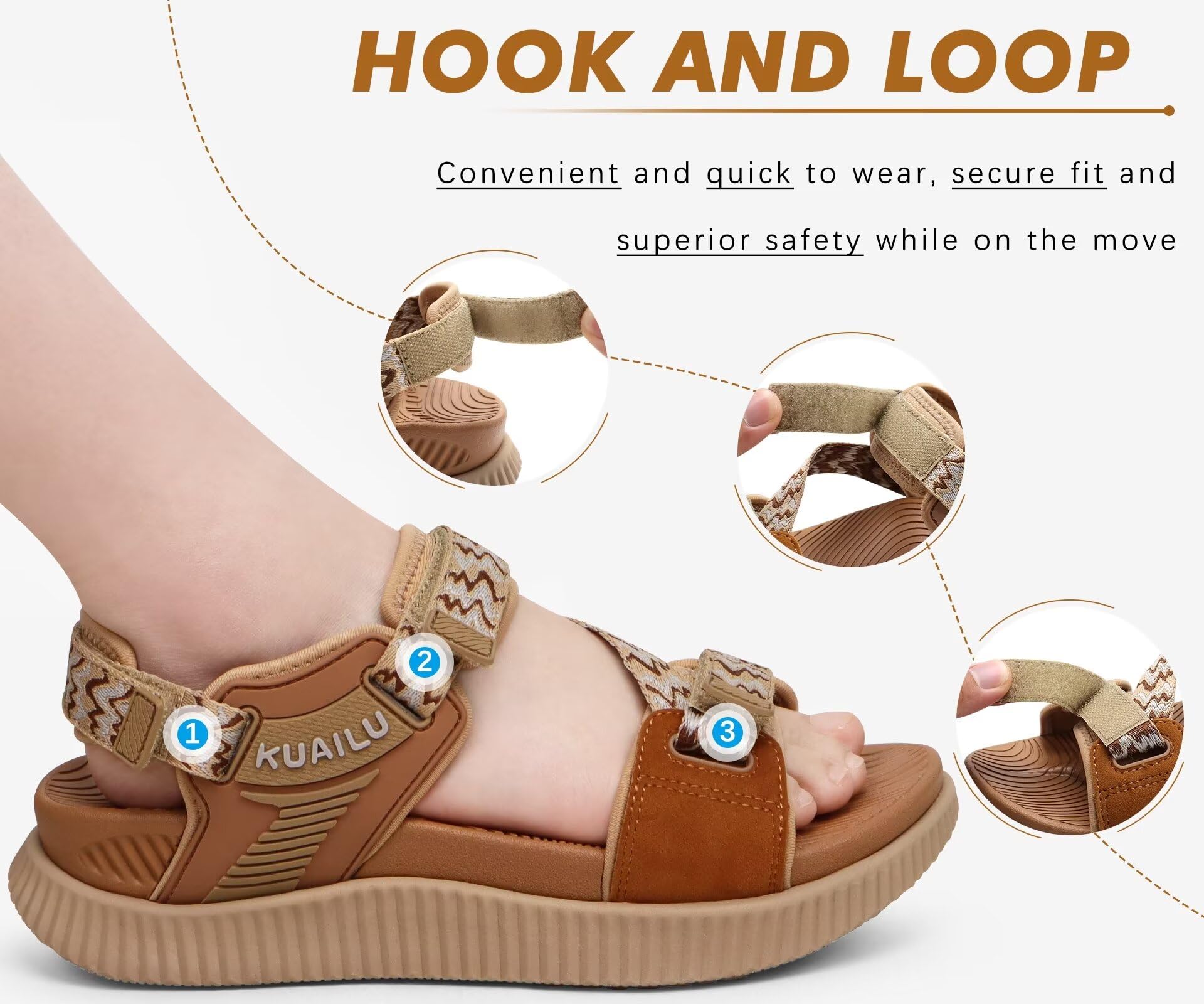 KuaiLu Sandalen Damen Trekking Komfortable Orthopädische Trekkingsandalen Sport Outdoor Wandersandalen Leicht Offen Zehen Outdoorsandale Verstellbare Klett Sportsandalen