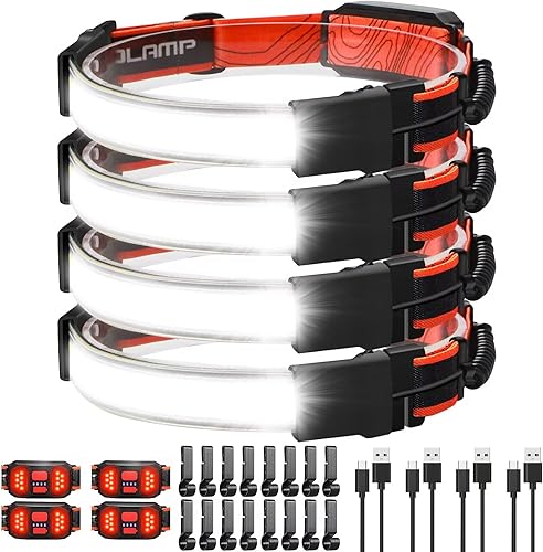 Linterna LED para faros delanteros, 4 paquetes, 1000 lúmenes, 230, luz de haz ancha, lámpara frontal recargable USB con luz trasera roja, faros