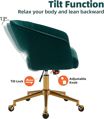 Miniatura 5 de Westice Sillas de escritorio de oficina en casa, moderna silla rodante de terciopelo, silla giratoria de altura ajustable con base de metal, silla