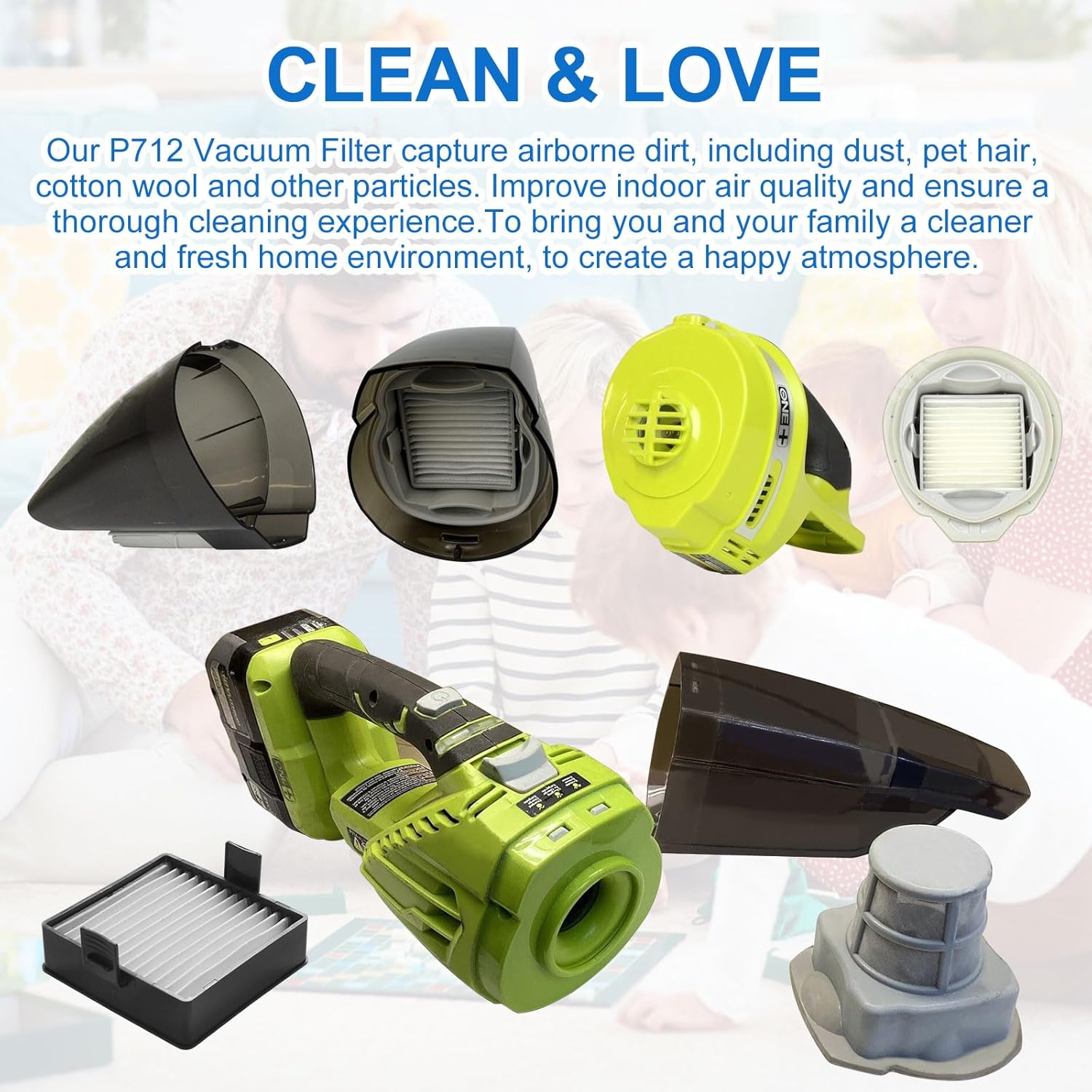 A32VC04 Filter Compatible with Ryobi Hand Vacuum Filter P712 P713 P714K Replace 019484001007 533907001 Vacuum & Dust Collector Filters,Air Filter Support Assembly 4 Pack and 1 Brush