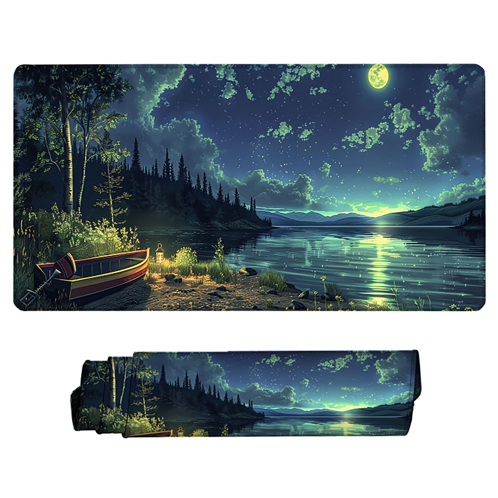 Niebieska podkładka pod mysz XXL, podkładka na biurko, 1200 x 600 cm, szyte krawędzie, podkładka pod mysz, gumowa podstawa, światło księżyca, podkładka pod mysz, stabilna przyczepność na gładkich