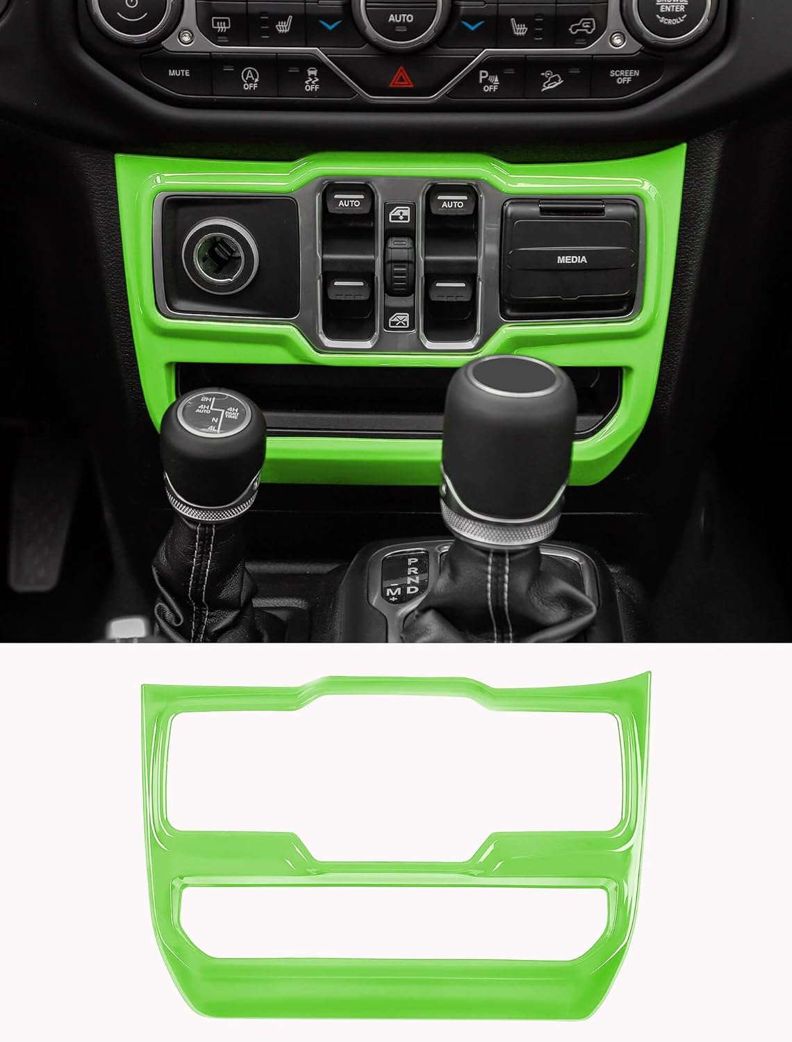 Savadicar Green Interior Accessories - Lower Center Stack Panel Trim Cover for 2018-Present Jeep Wrangler JL JLU 4XE & Gladiator JT - Solid Color Interior Decor Upgrade Option, 1-Piece