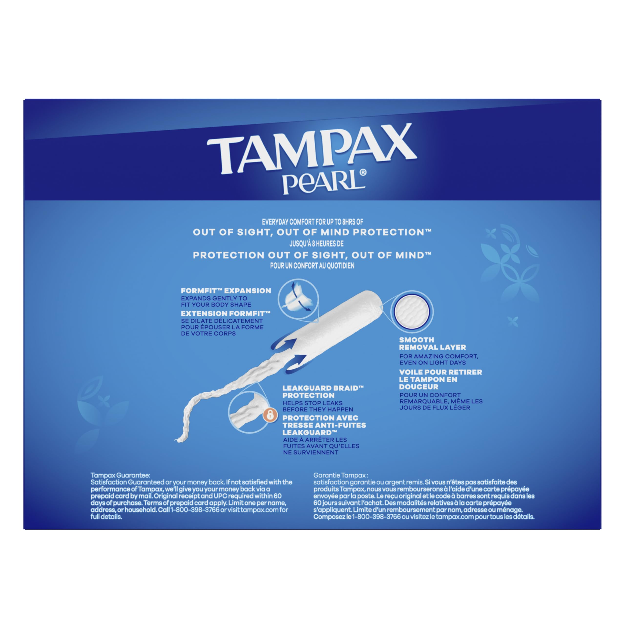 Tampax Pearl Tampons Multipack, with LeakGuard Braid, Super/Super Plus/Ultra Absorbency, Up to 100% Leak and Odor Free Protection, Unscented, 45 Count