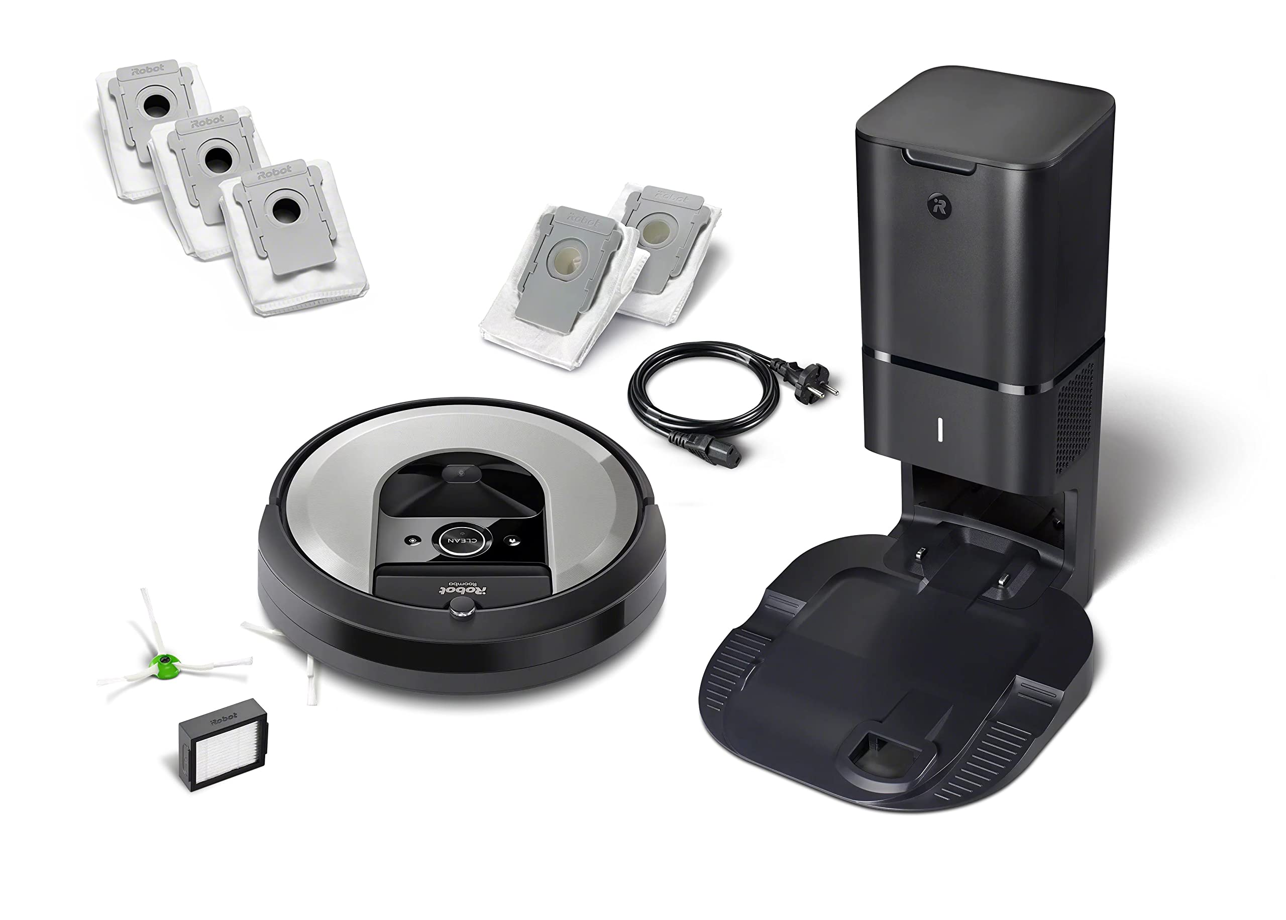 iRobot Aspirador Roomba i7+ (i7556) con Vaciado automático, Alta Potencia, para Mascotas, Programa por habitación, Limpia por Objeto + Pack de 3 Bolsas de Vaciado de la Suciedad Roomba