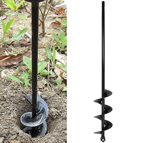 Broca de taladro de jardín de 2 pulgadas de profundidad x 24 pulgadas de largo para plantar eje sólido, broca de espiral resistente para plantar