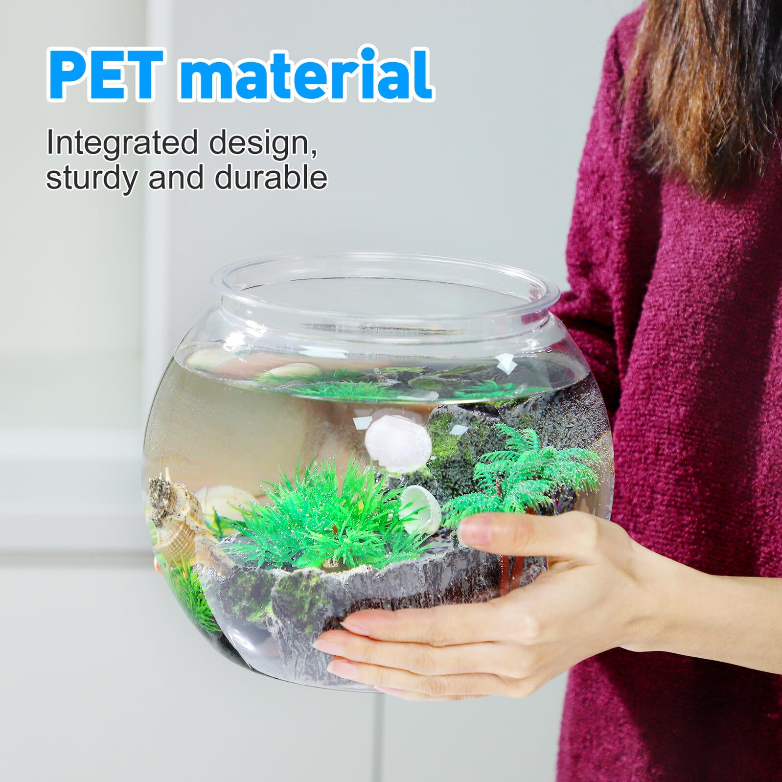 VANZACK Bocal à Poissons Rouges Plastique Transparent Bocal Rond Résistant Aux Chocs pour Décoration Intérieure Et Bureau