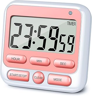 KTKUDY Digital Kitchen Timer with Mute/Loud Alarm Switch ON/Off Switch, 12-Hour Clock & Alarm, Memory Function Count Up & Count Down for Kids Teachers Cooking, Large LCD Display, Strong Magnet (Pink)