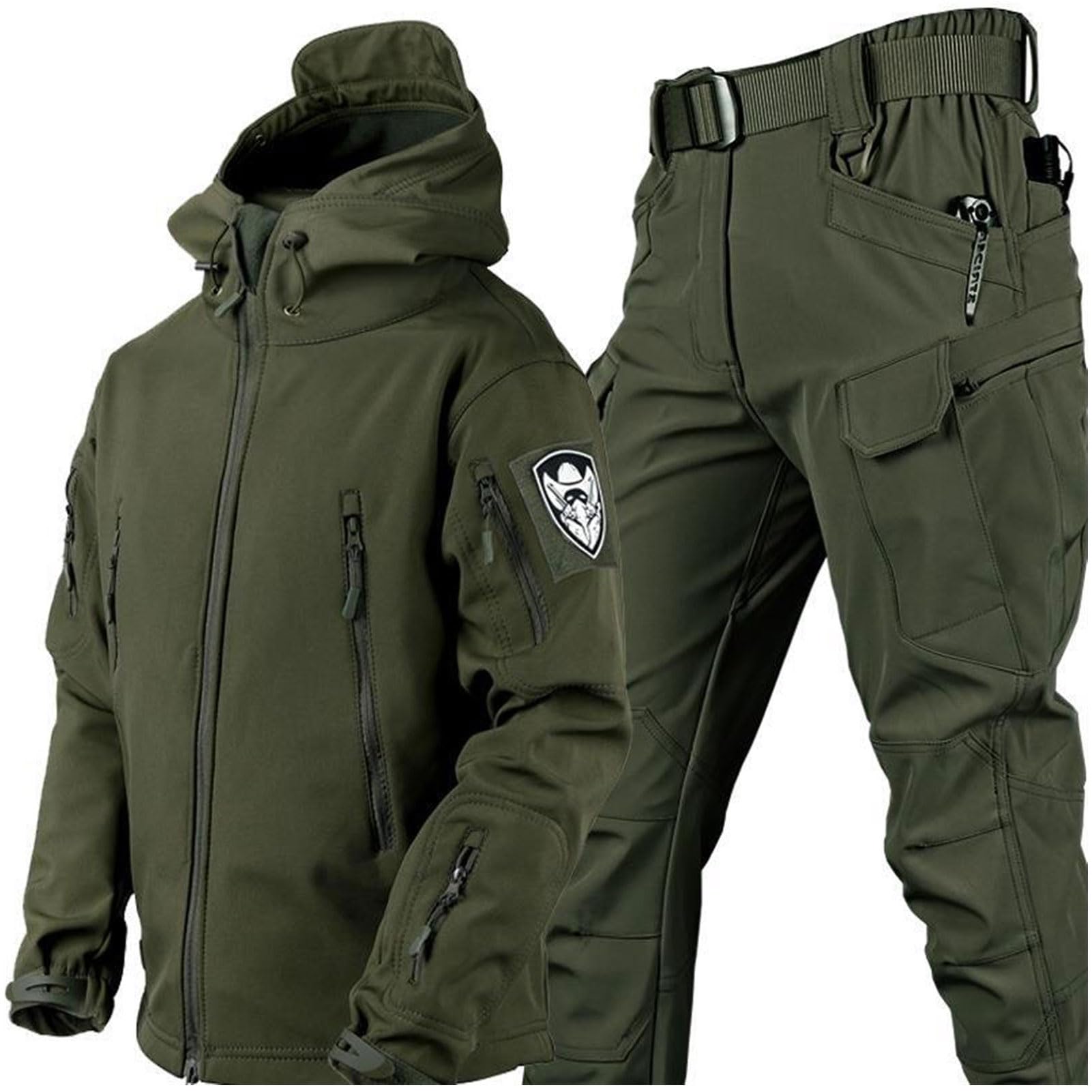 Conjunto de chaqueta y pantalón táctico impermeable para hombre, chaqueta y pantalón de esquí con capucha cálida, conjunto de chaqueta y pantalones de esquí militar, trajes de camuflaje de invierno