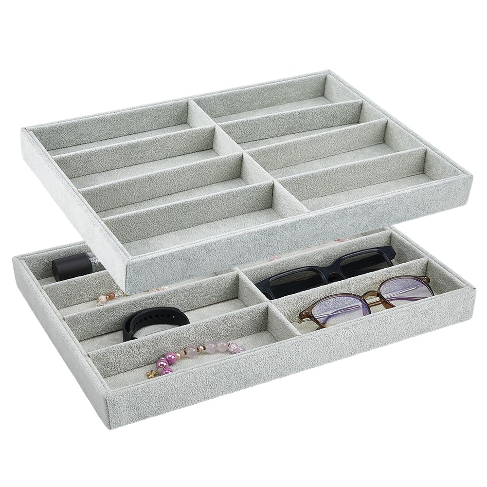 DICOSMETIC 2 unidades de 16 compartimentos de terciopelo para gafas de sol, organizador, bandeja apilable, bandeja expositora, organizador de gafas, cajones, juego de almacenamiento para collares