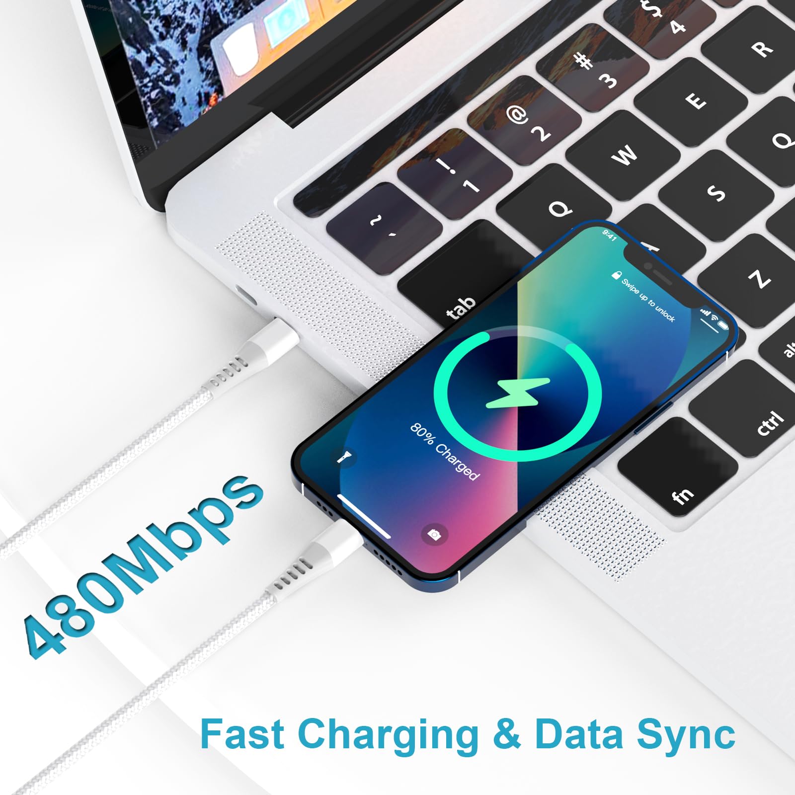Kabel USB C do Lightning 2M 2Pack [certyfikat MFi], kabel USB C do szybkiego ładowania iPhone'a, nylonowy kabel do szybkiego ładowania Apple do iPhone'a 14 Pro Max 13 12 11 XS 8
