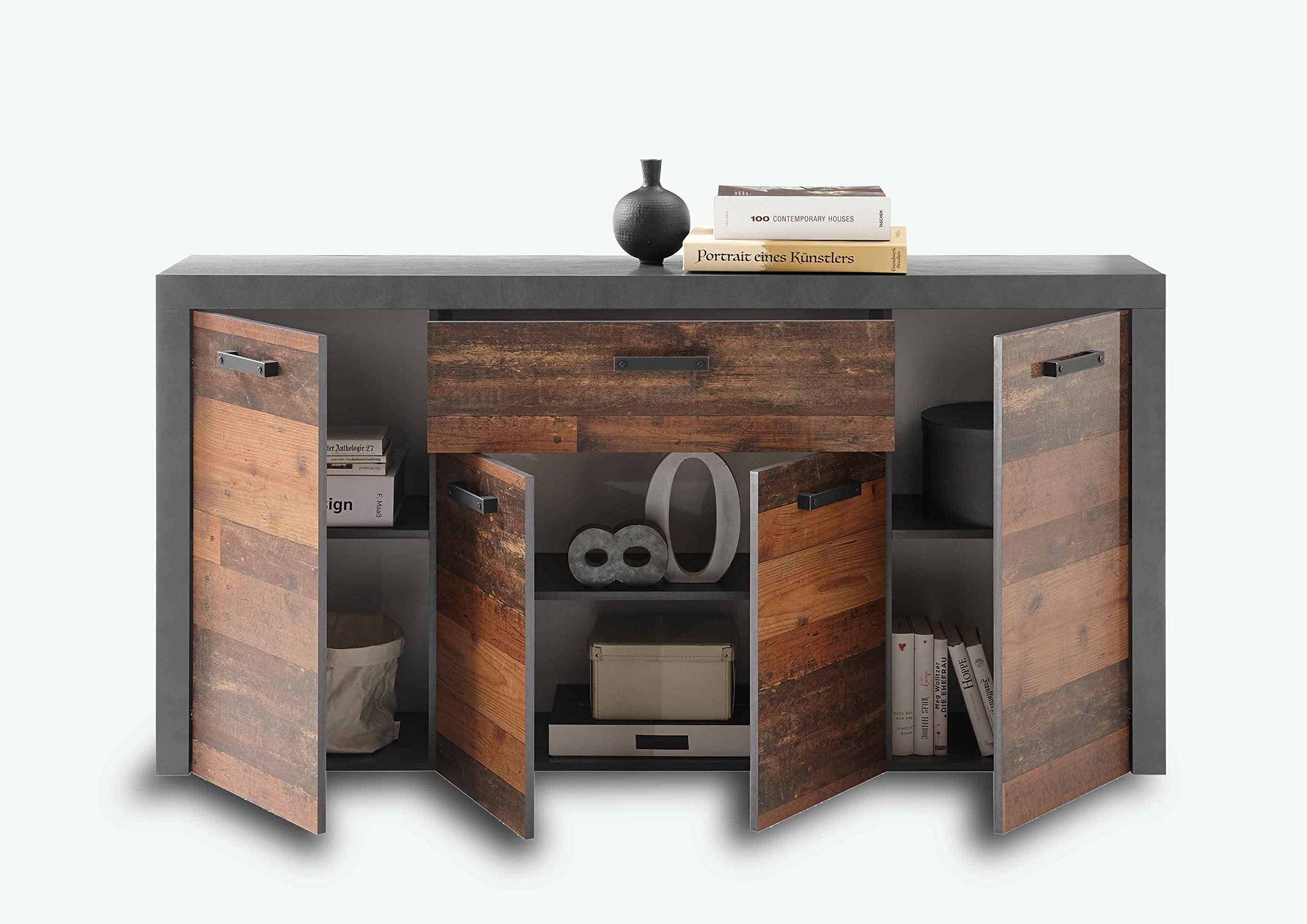 AVANTI TRENDSTORE -Joliet- Sideboard in legno truciolare laminato matera/old style scuro moderno e industriale per salotti LAP 180x93x38 cm. (Cassettiera)